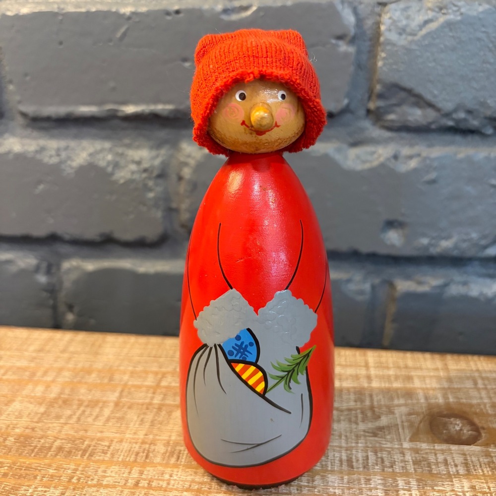 Vintage SALVO USSR Wooden Christmas Elf Doll Art 593 Soviet Estonia Folk Art